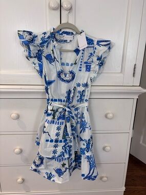 New w/Tags (never worn) Sugarlips Blue & White Floral Tie-Waist Dress
